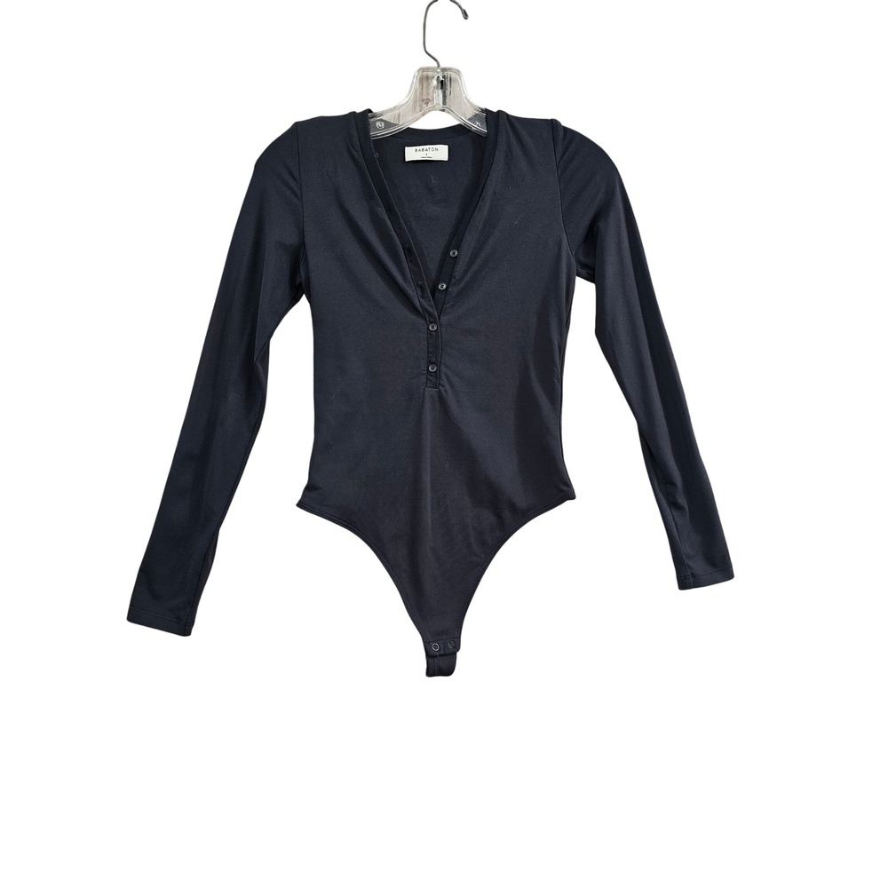 Babaton Henley Bodysuit Wmns S Black Long Sleeve V Neck Snap Thong Aritzia 91664
